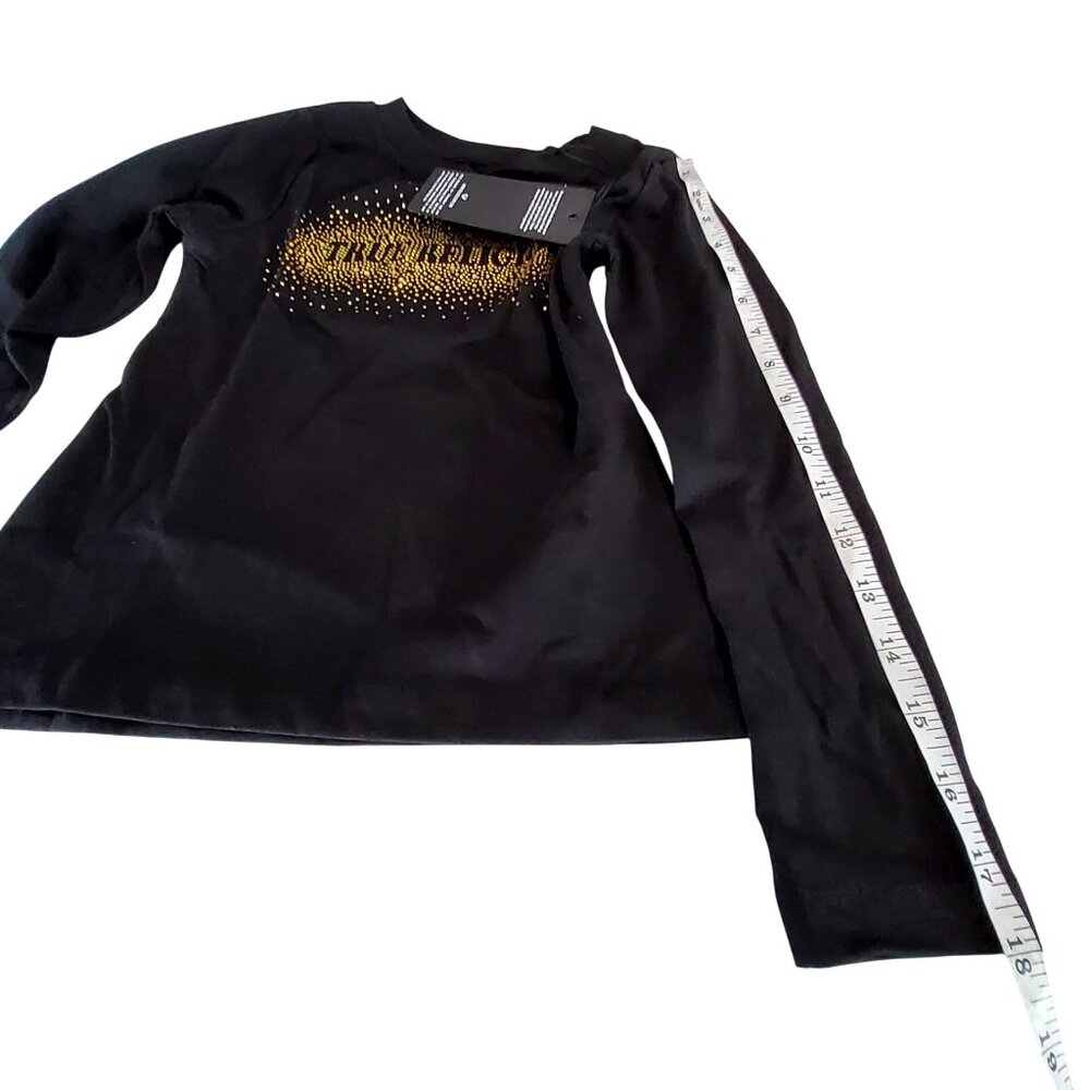 True Religion Long Sleeve Black Gold Studded Tee Size L (6X)  Girls 100% Cotton - Picture 5 of 11